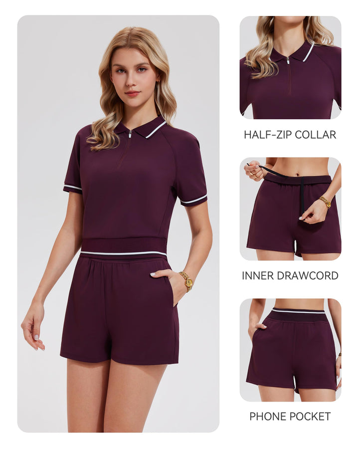 2 Piece Collared Matching Shorts Sets