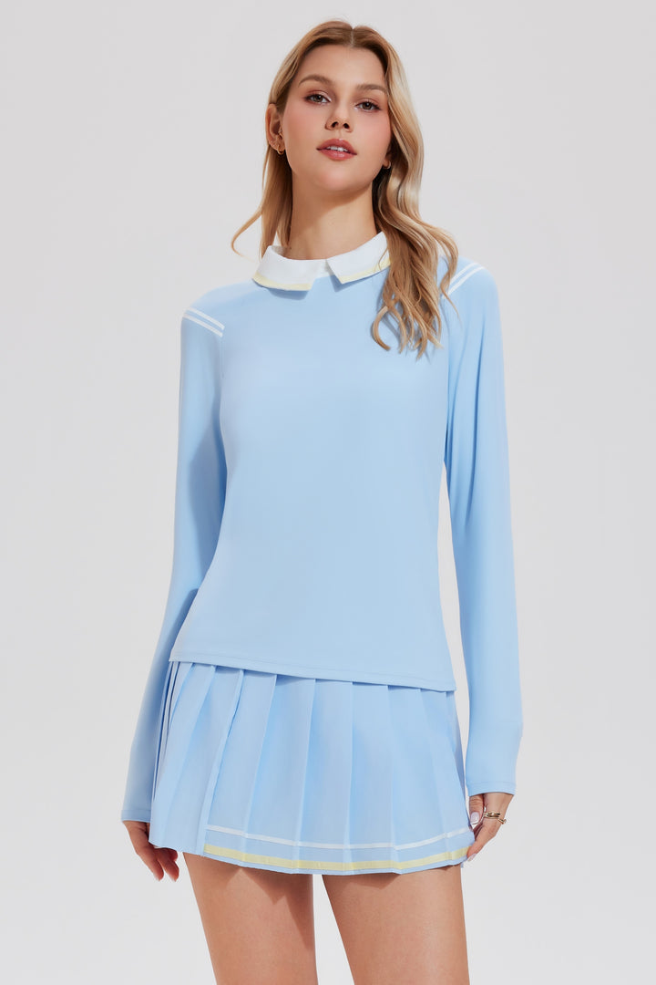 2 Piece Collared Top ＆ Pleated Skirt
