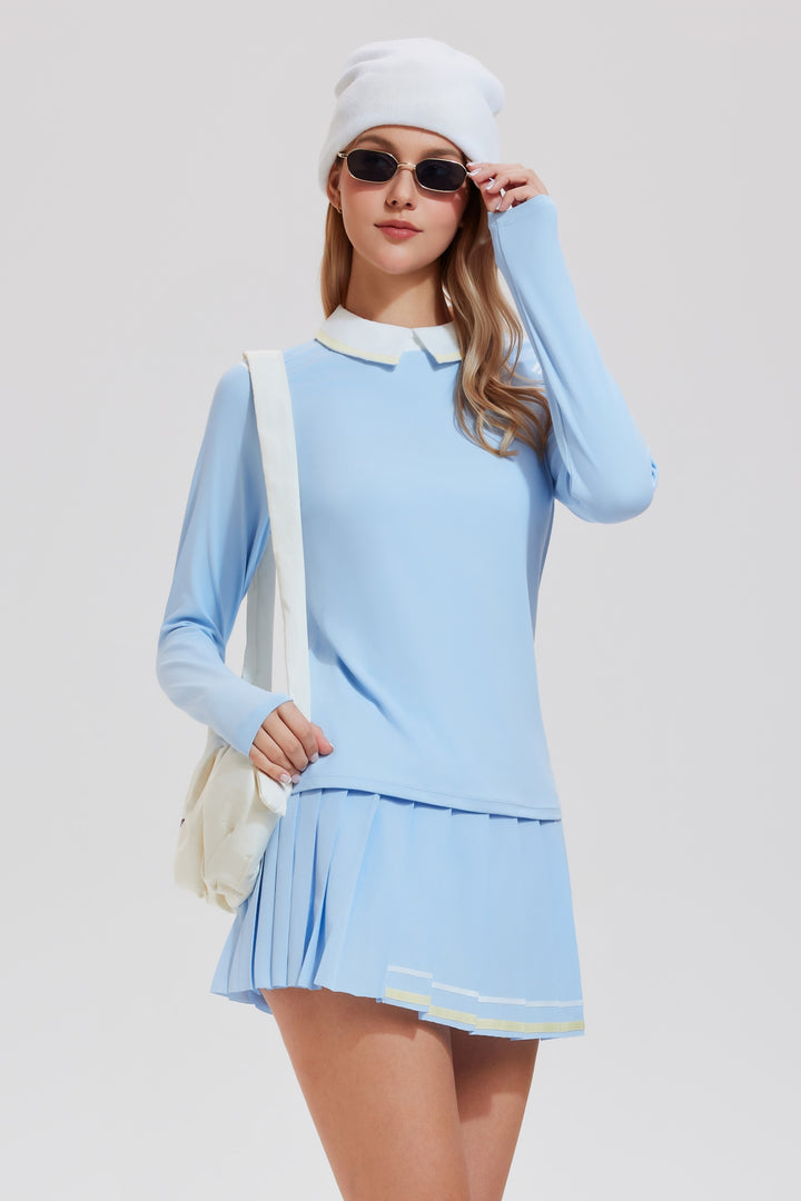 2 Piece Collared Top ＆ Pleated Skirt