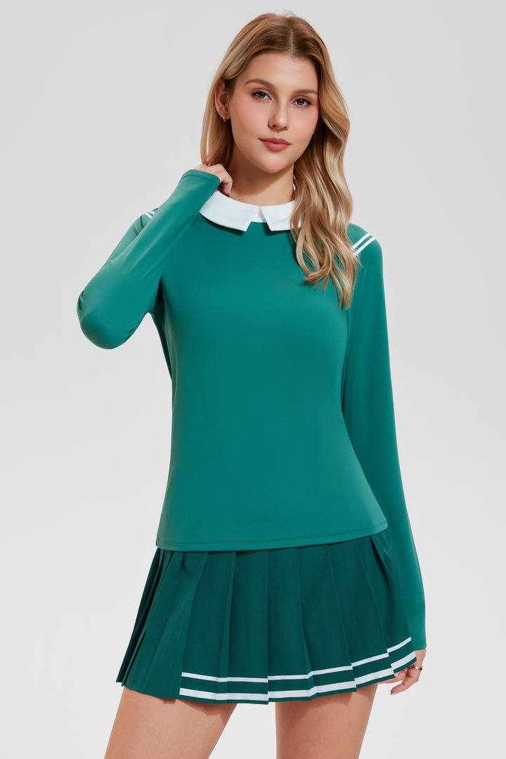 2 Piece Collared Top ＆ Pleated Skirt