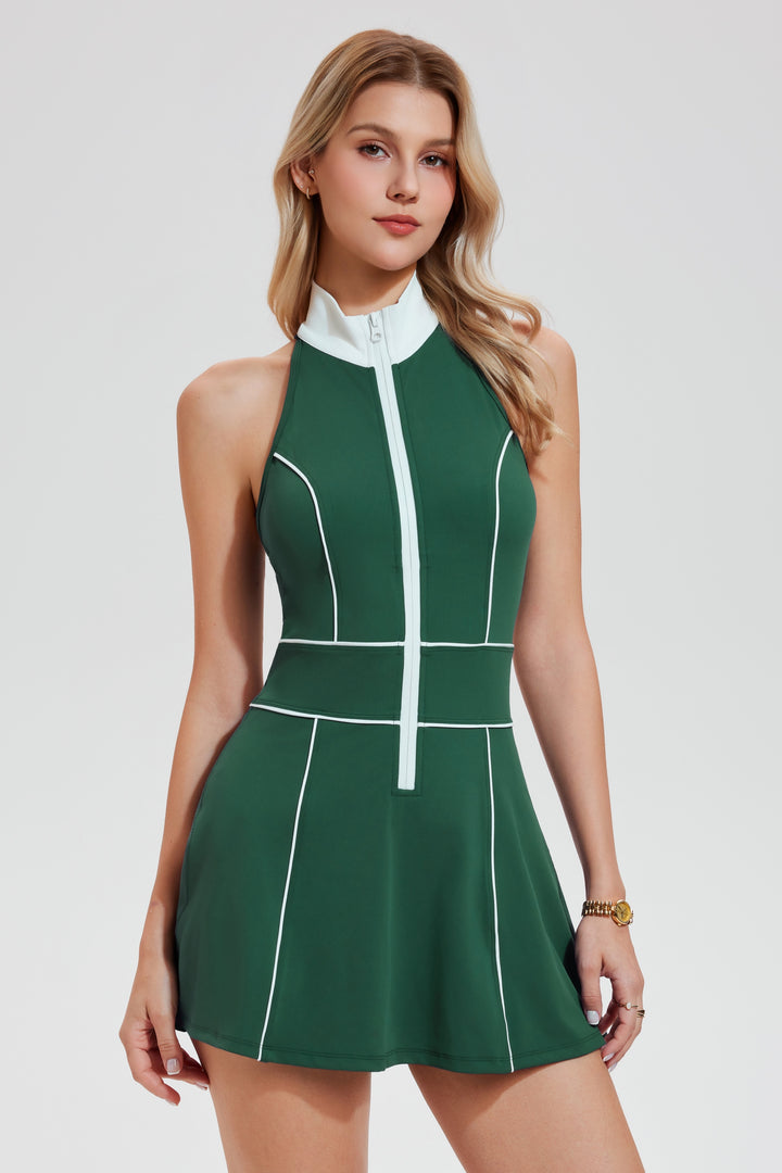 Half Zip Stand Collar Tennis Dress