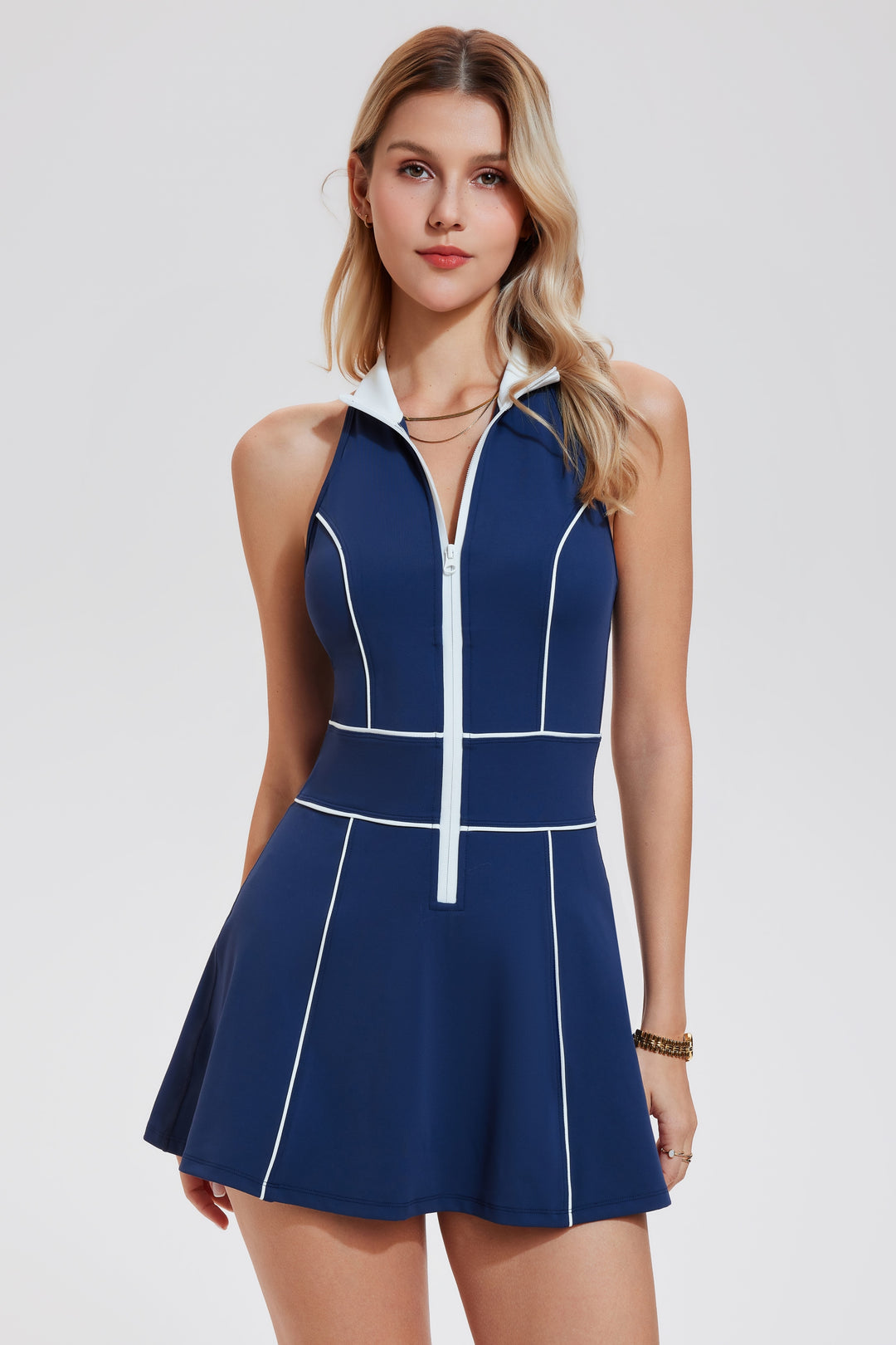 Half Zip Stand Collar Tennis Dress