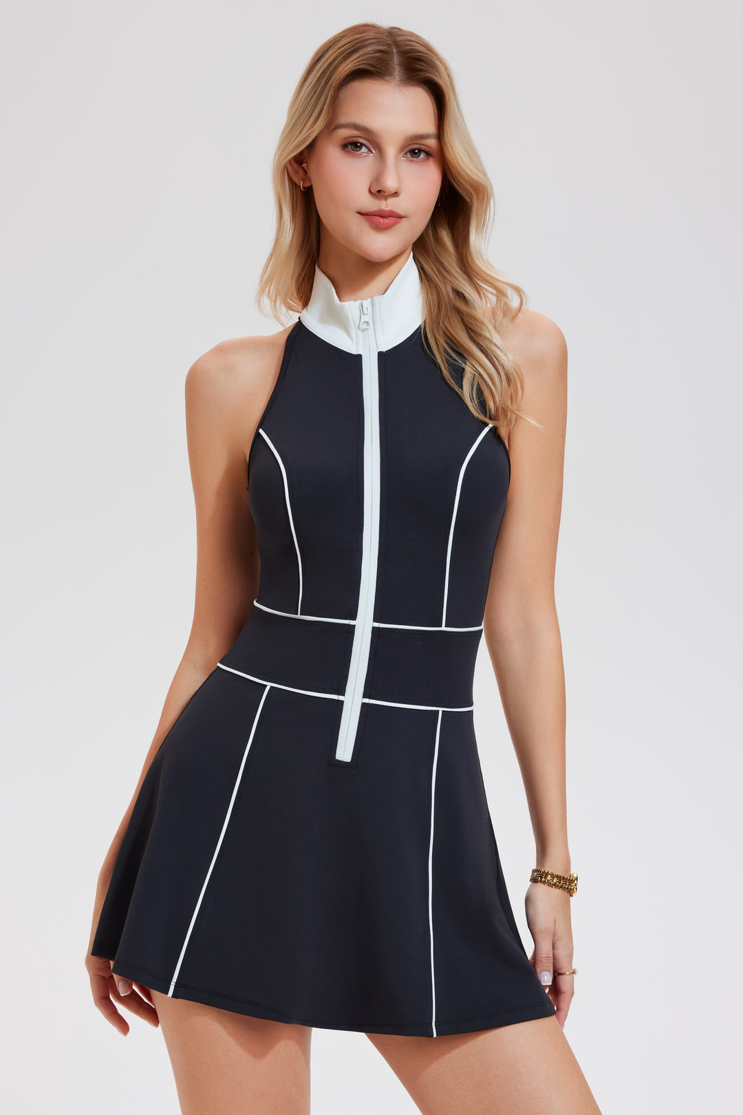 Half Zip Stand Collar Tennis Dress