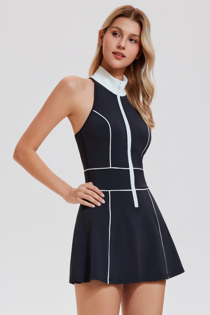 Half Zip Stand Collar Tennis Dress