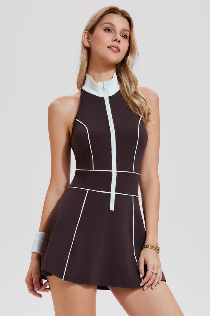 Half Zip Stand Collar Tennis Dress
