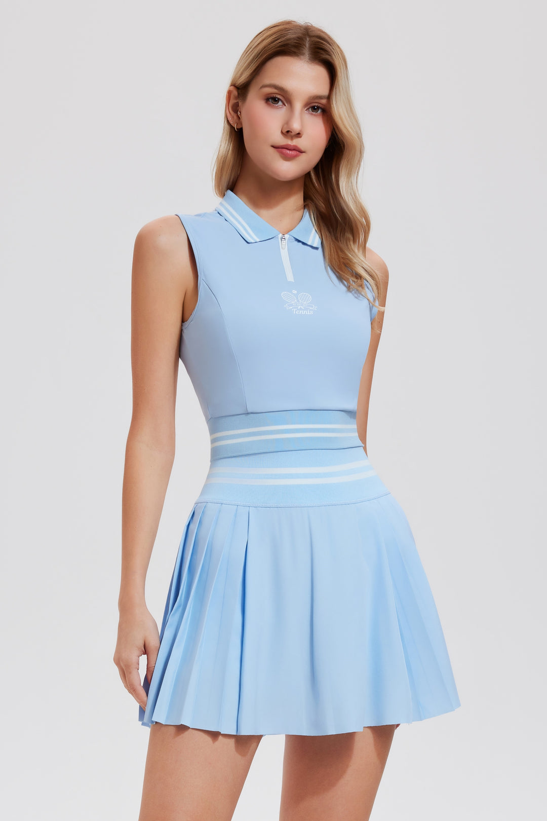 2 Piece Sleeveless Top ＆ Pleated Skirt