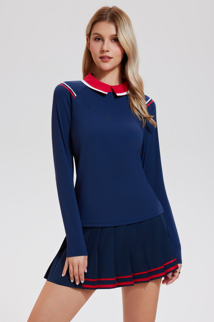 2 Piece Collared Top ＆ Pleated Skirt