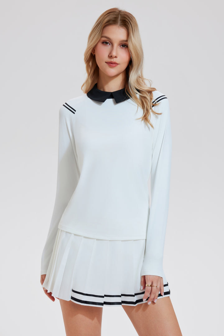 2 Piece Collared Top ＆ Pleated Skirt