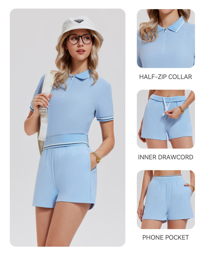 2 Piece Collared Matching Shorts Sets