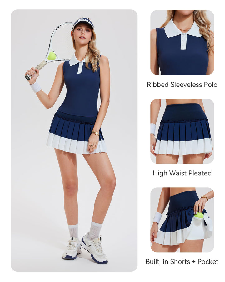 2 Piece Polo Top ＆ Pleated Skirt