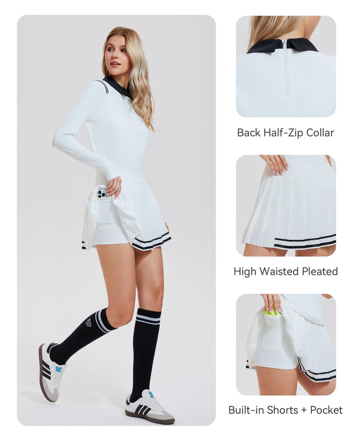 2 Piece Collared Top ＆ Pleated Skirt