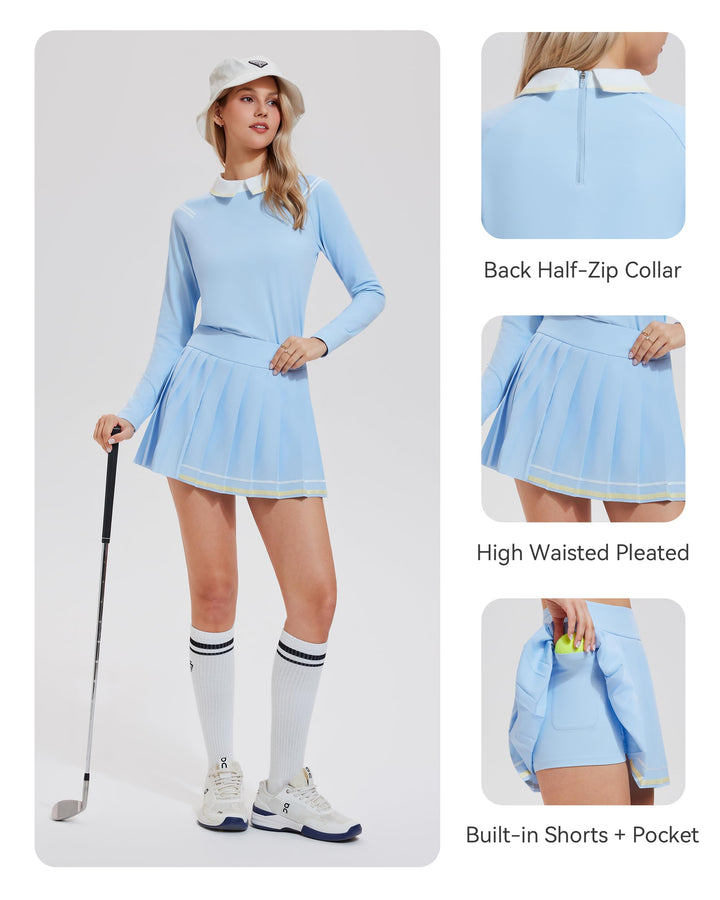 2 Piece Collared Top ＆ Pleated Skirt
