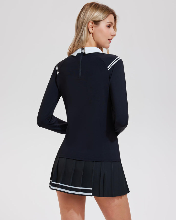 2 Piece Collared Top ＆ Pleated Skirt