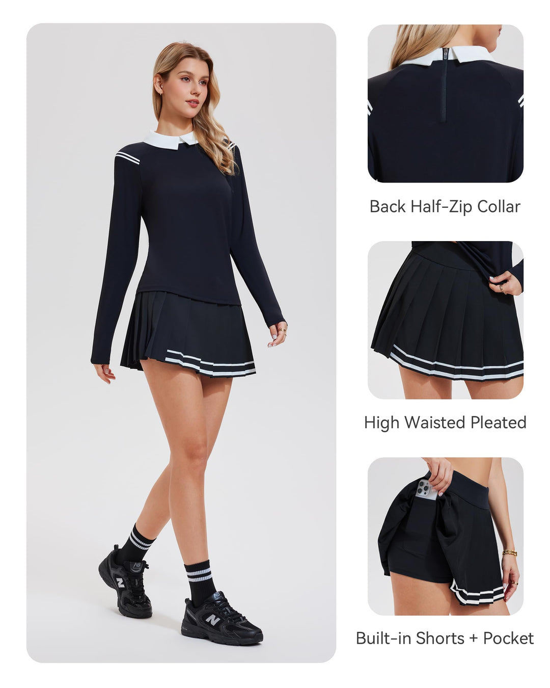 2 Piece Collared Top ＆ Pleated Skirt